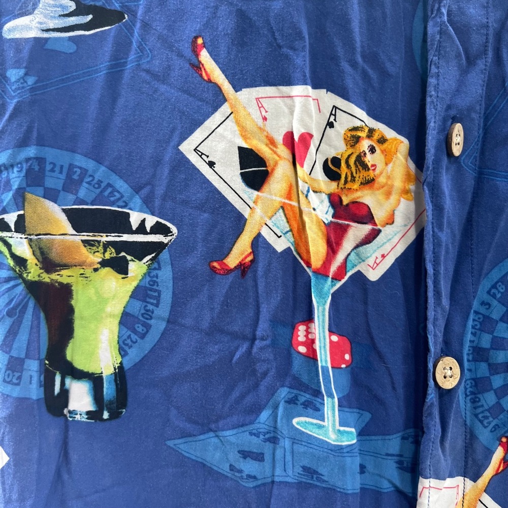 Junction West Mens XXL Casino Pin Up Cocktail Rayon Hawaiian Shirt Blue Retro - Picture 11 of 11